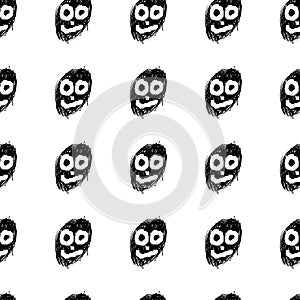 Seamless pattern with funny black monster faces